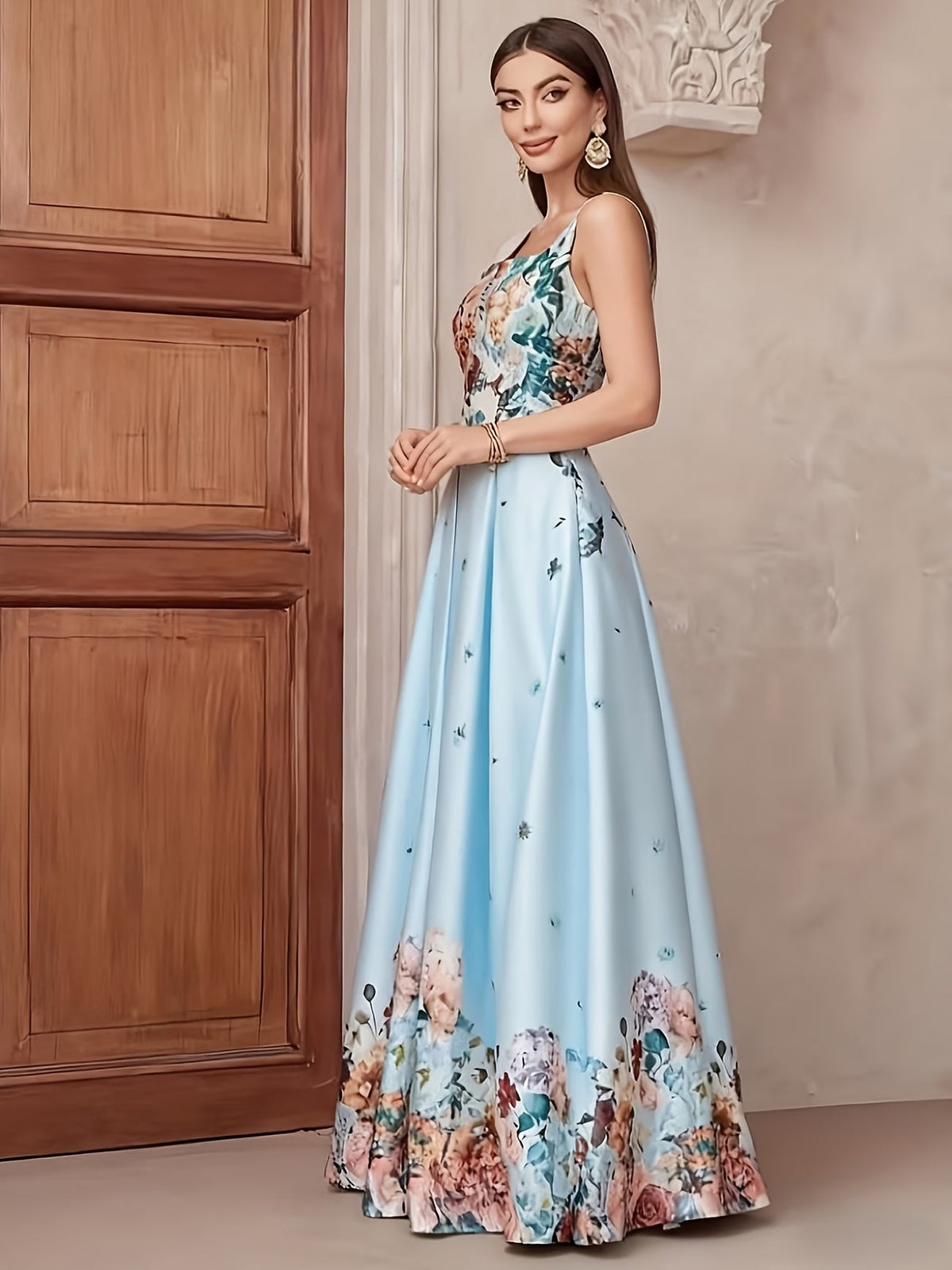 Women's Elegant Floral Print Evening Maxi Dress