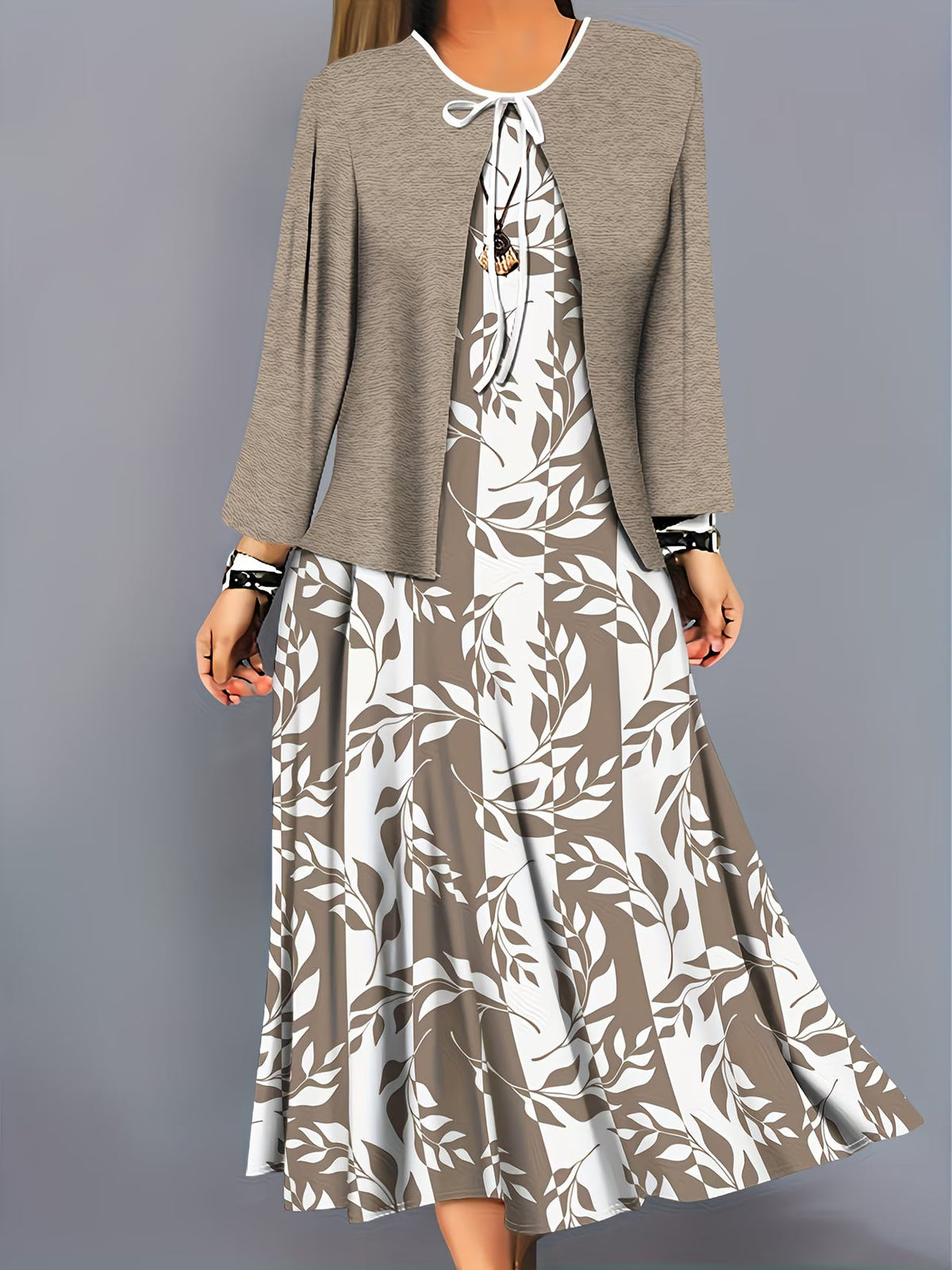 Women's Botanical Print Dress & Tie-Front Cardigan Two-Piece Set