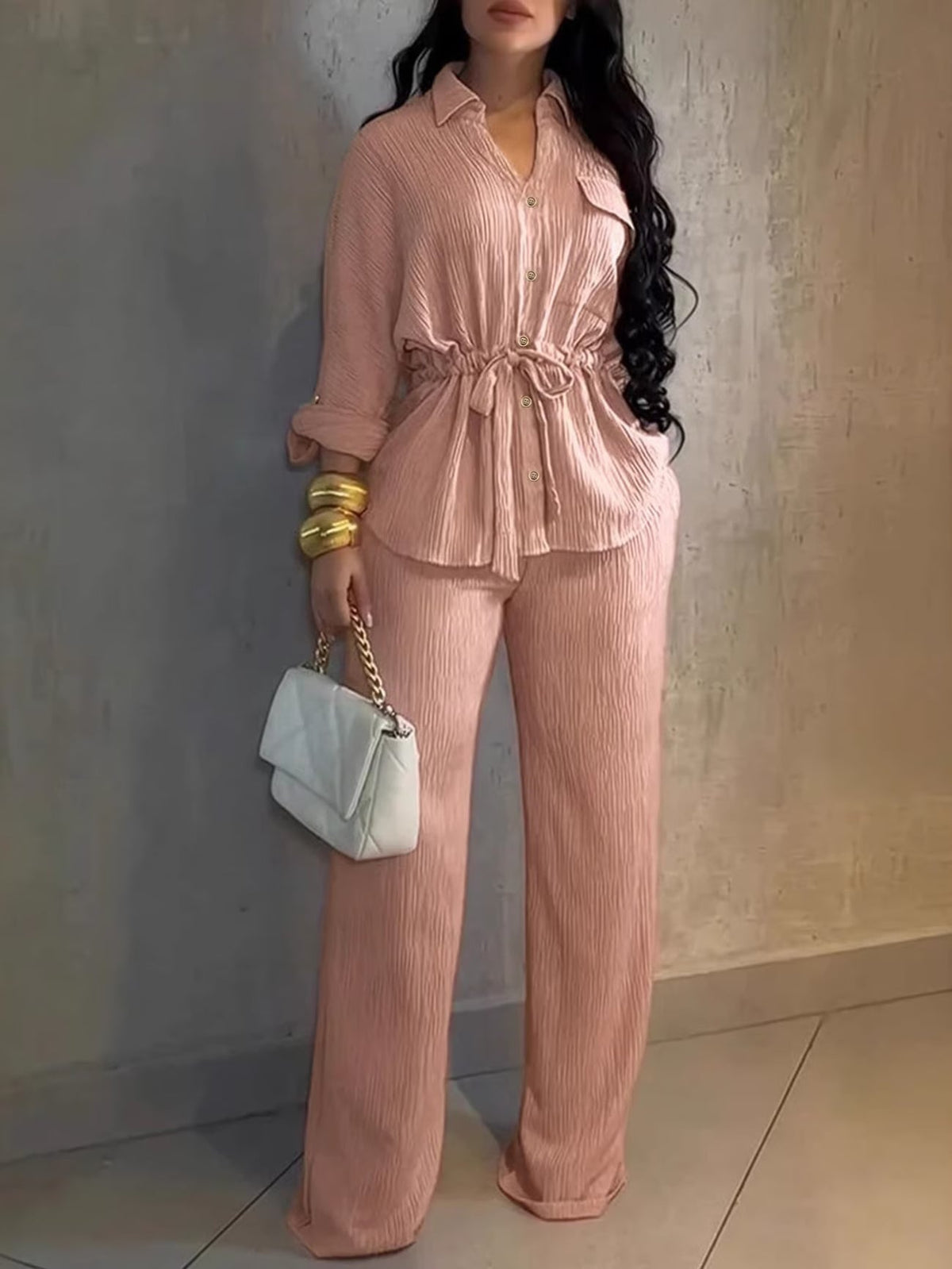 Chic Drawstring Wide-Leg Co-Ord Set