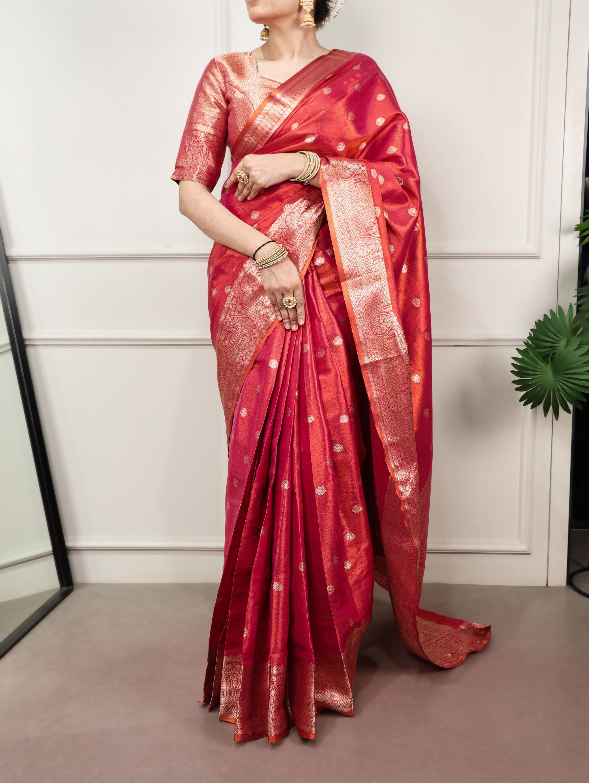Carmine Red Traditional Kasavu Saree