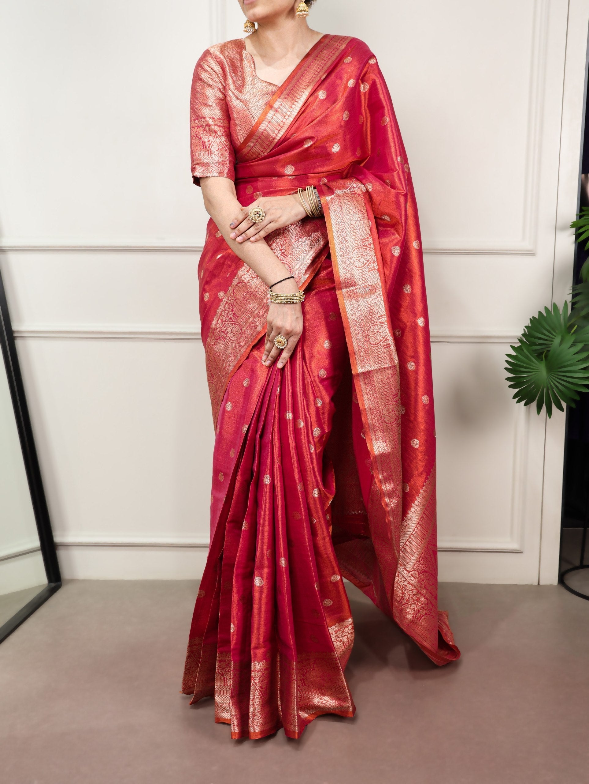 Carmine Red Traditional Kasavu Saree