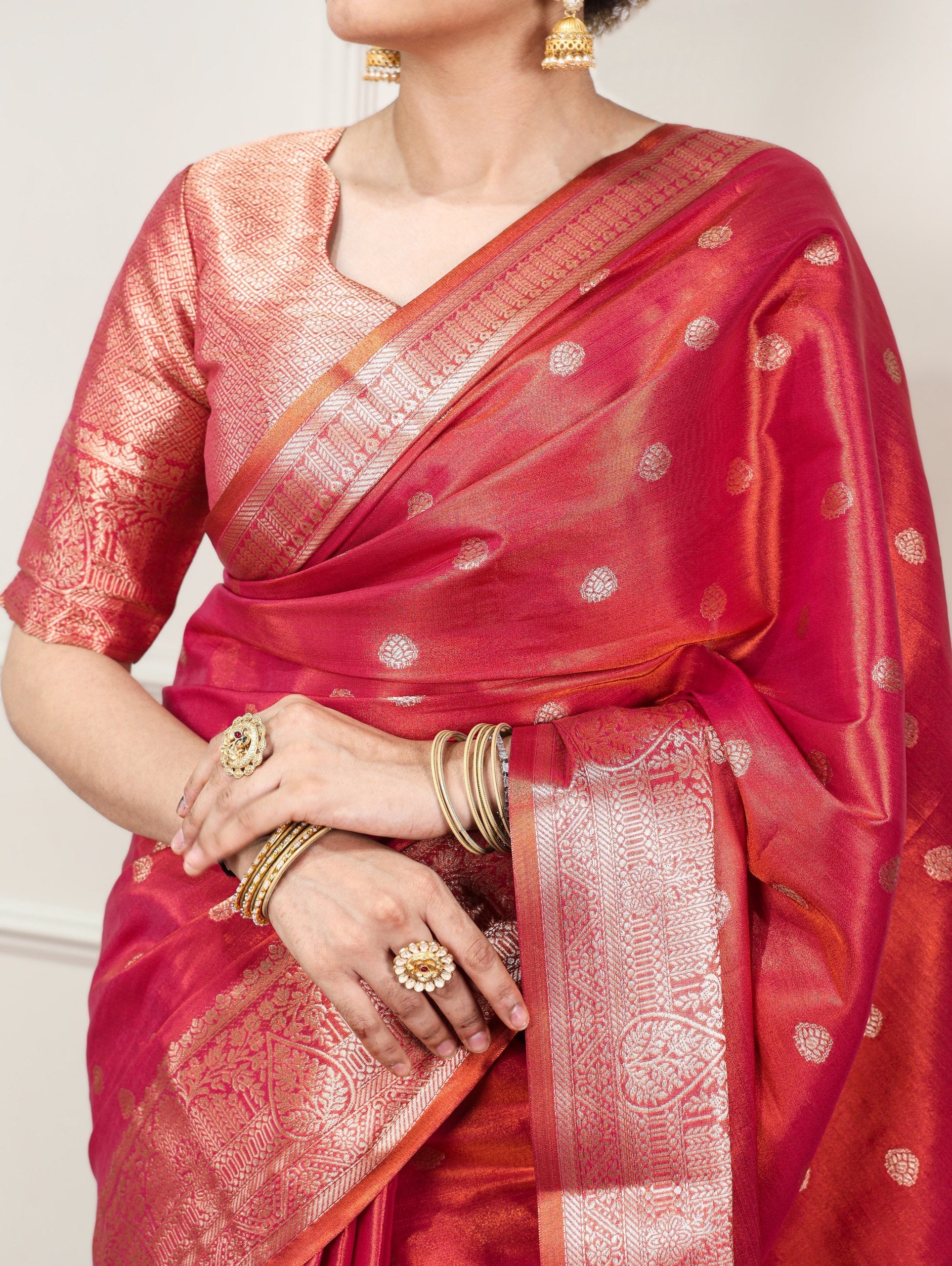 Carmine Red Traditional Kasavu Saree