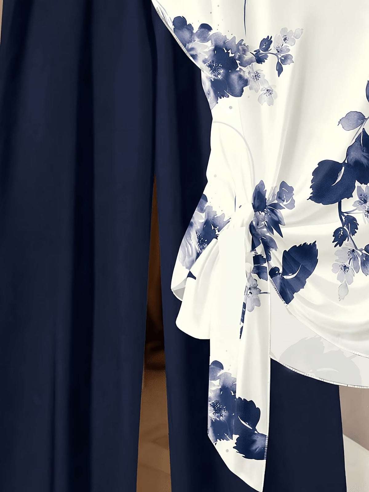 Women's Floral Print Tie-Front Shirt & Wide-Leg Pants Two-Piece Set