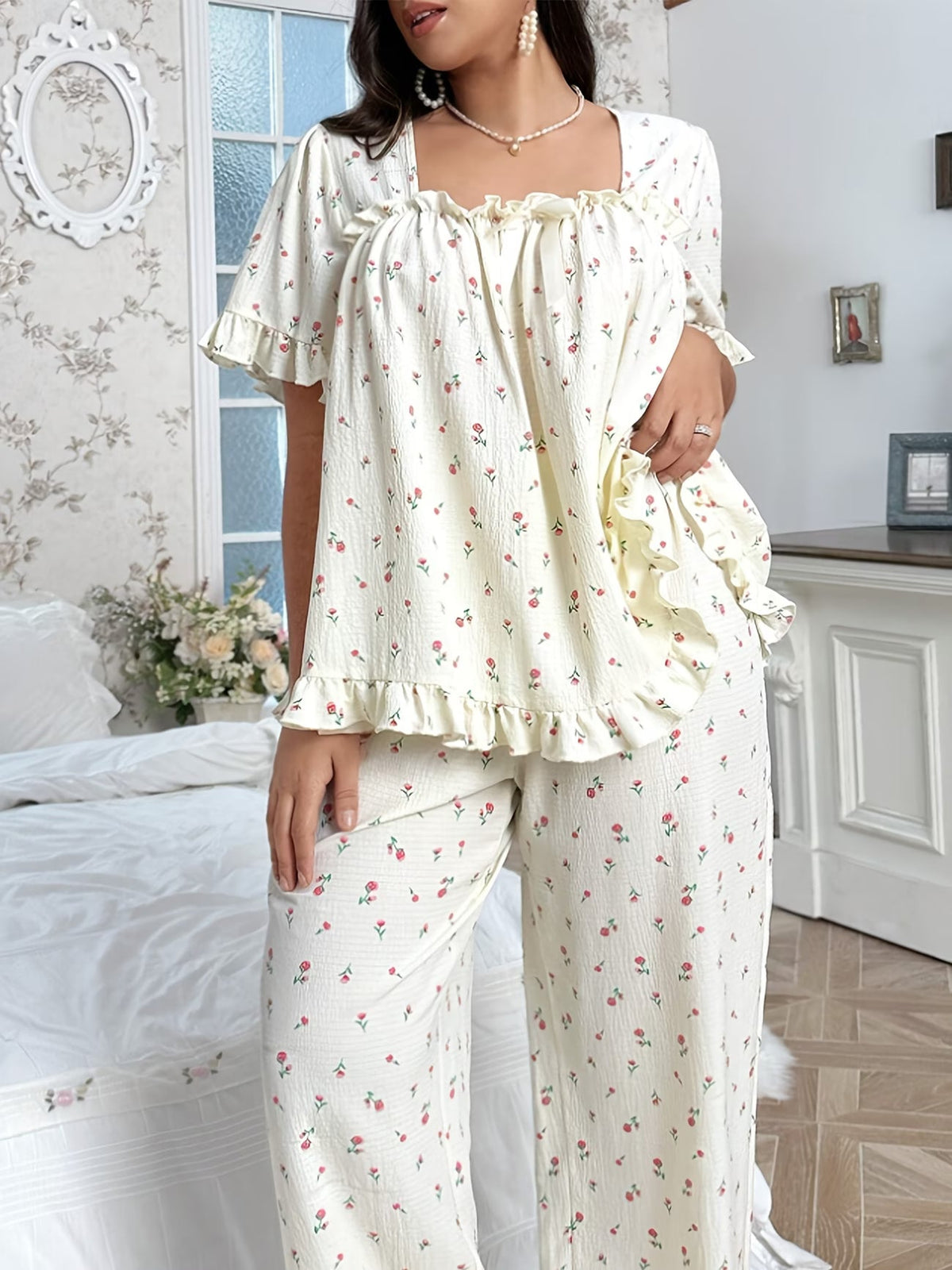 Chic Bow Print Lounge Co-Ord Set