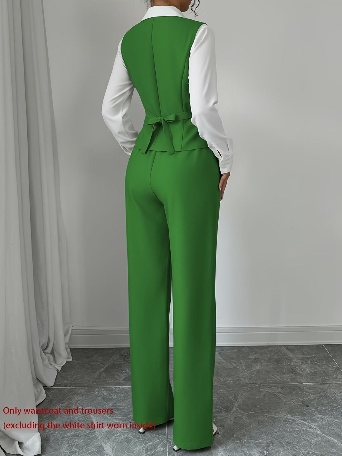 Women's Sleeveless Waist-Cinched Vest & Wide-Leg Pants Two-Piece Set