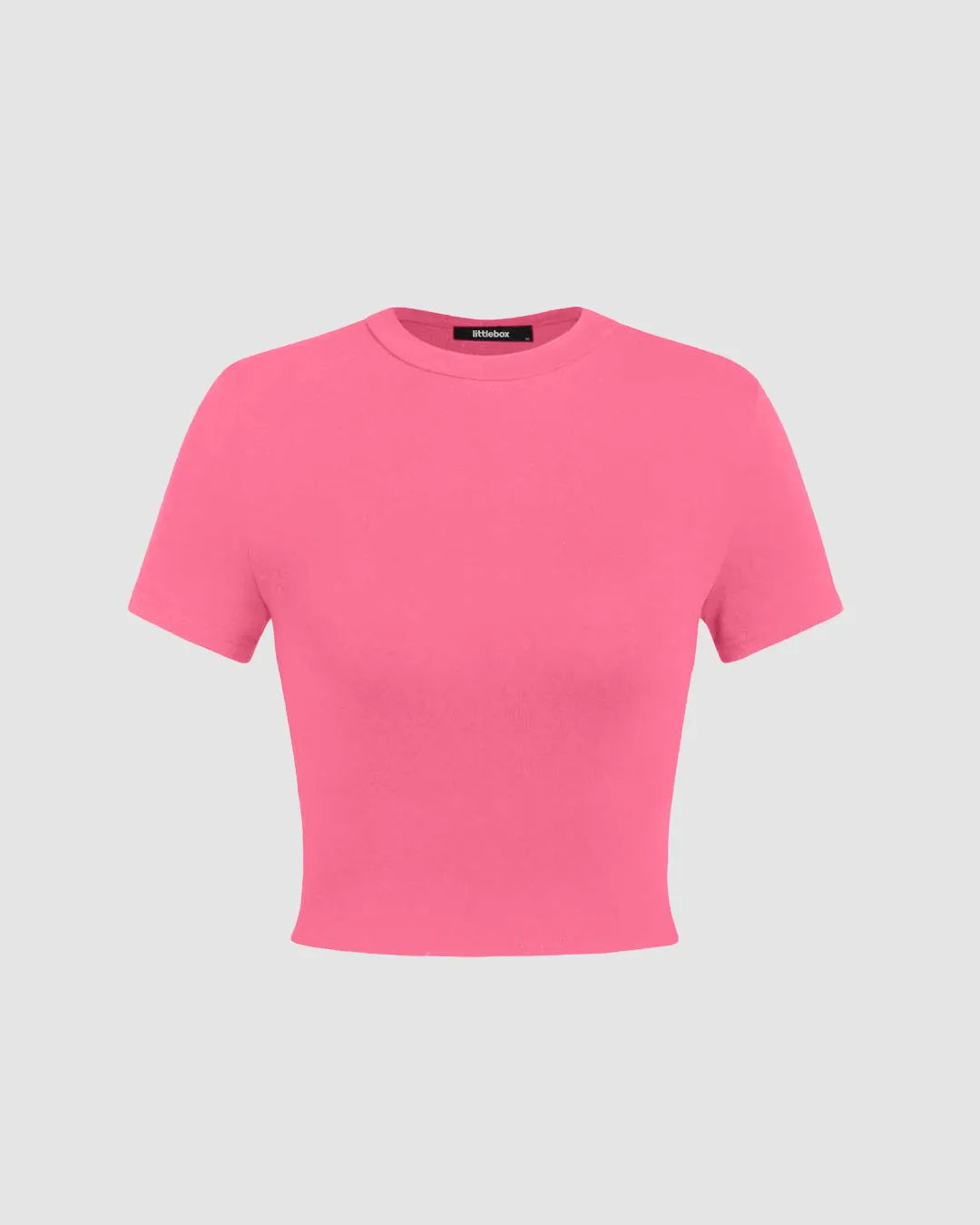 Set Of Two: Solid Round Neck Crop Tee In Dark Blue And Pink