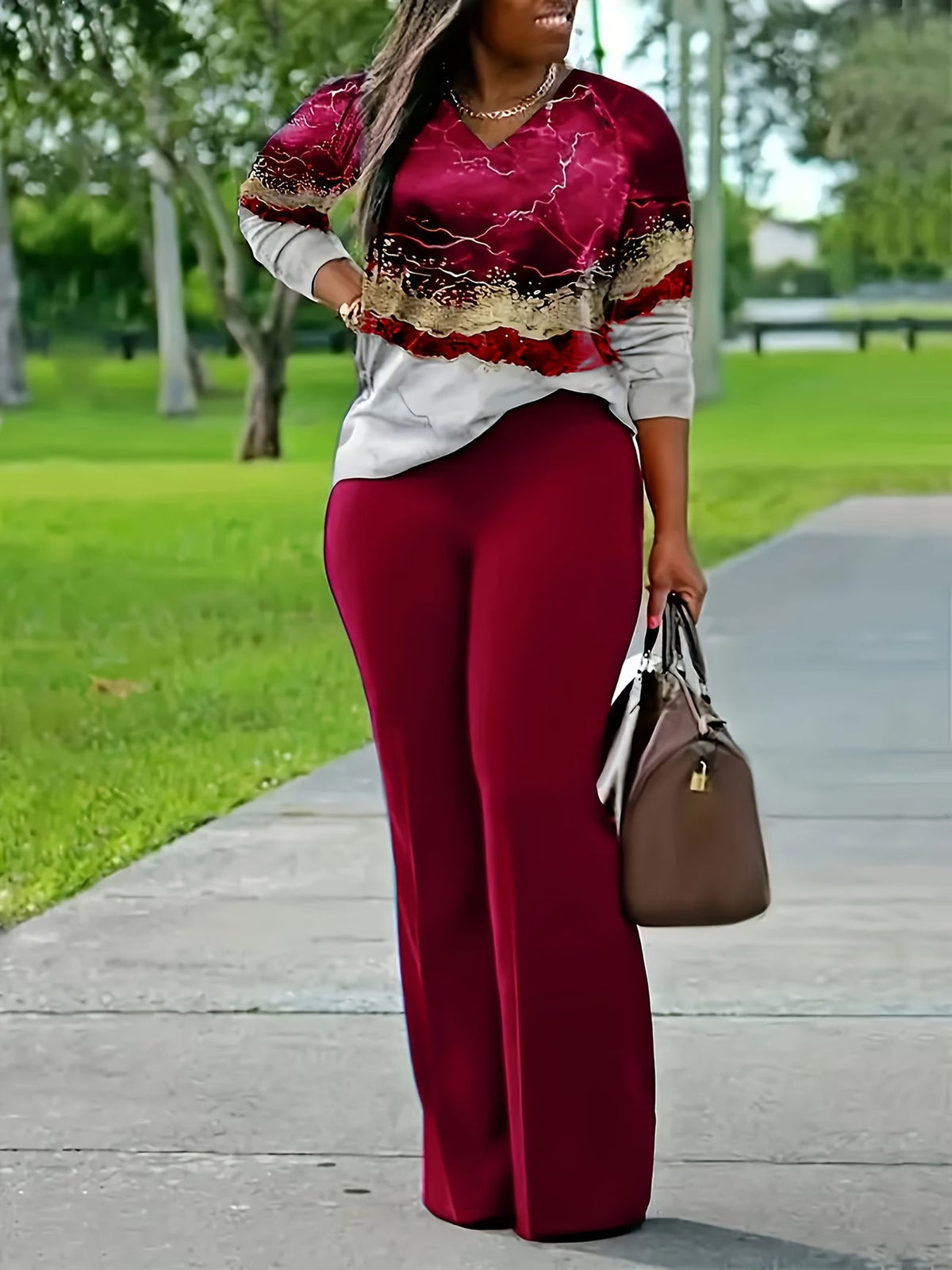 LuxePrint V-Neck Co-Ord Set