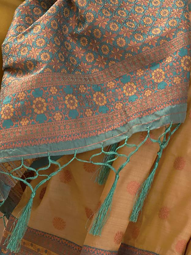 Chiku Graceful Woven Banarasi Silk Blend Saree with Tassel Detailing