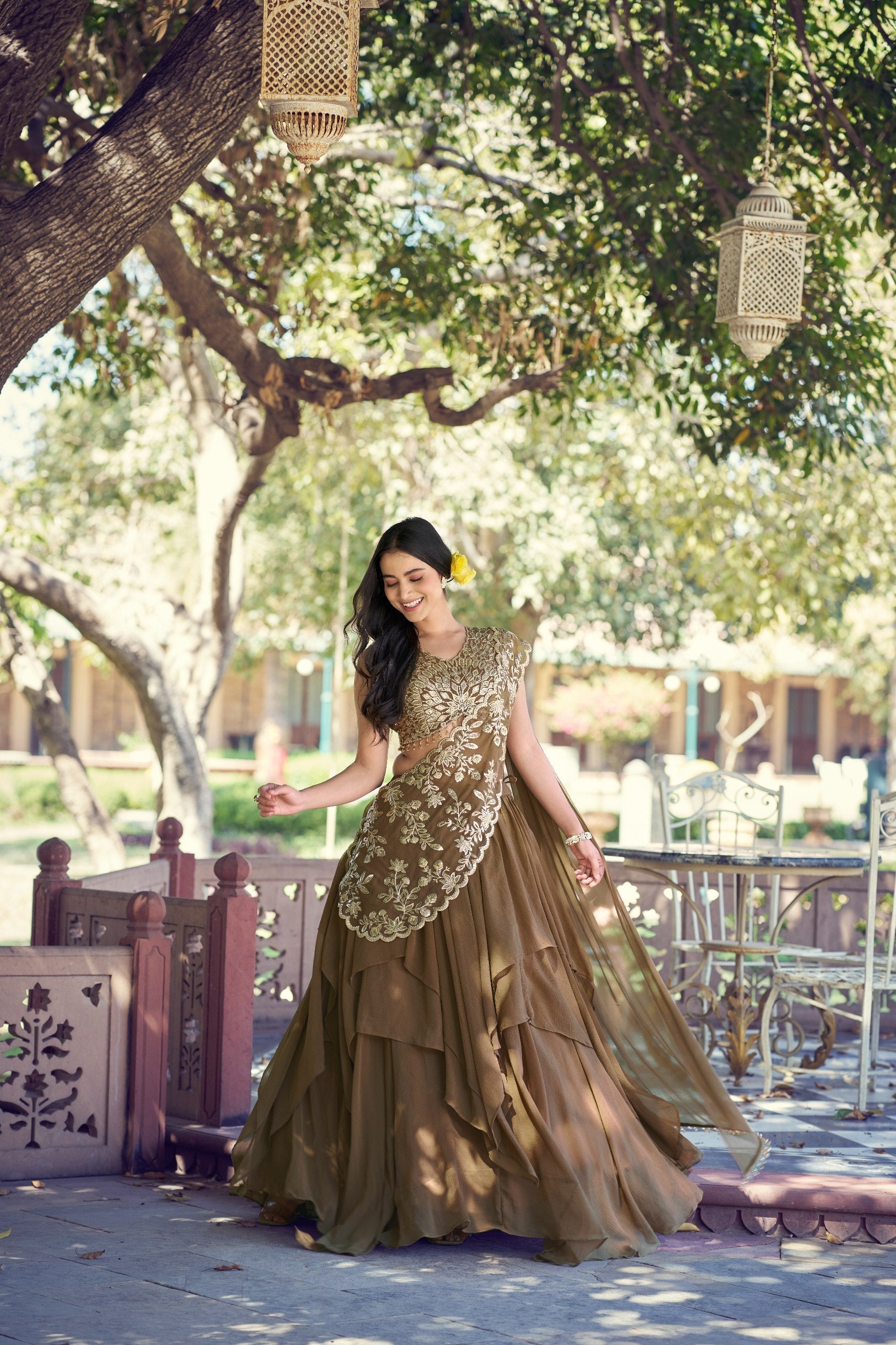 Coffee Marble Sequins Lehenga