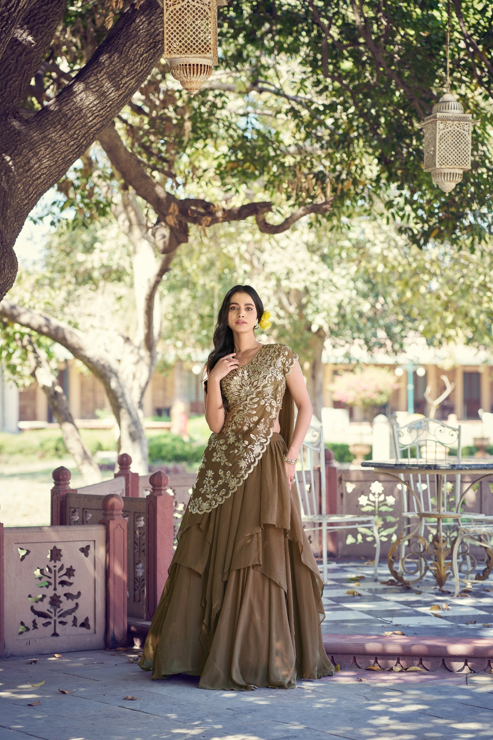 Coffee Marble Sequins Lehenga