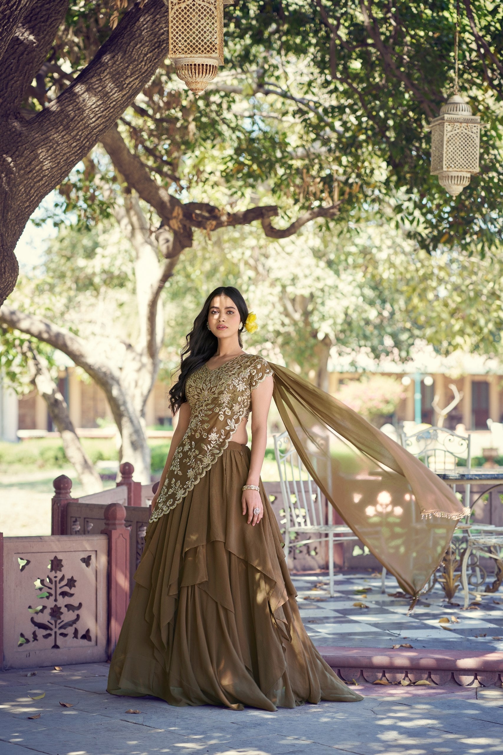 Coffee Marble Sequins Lehenga
