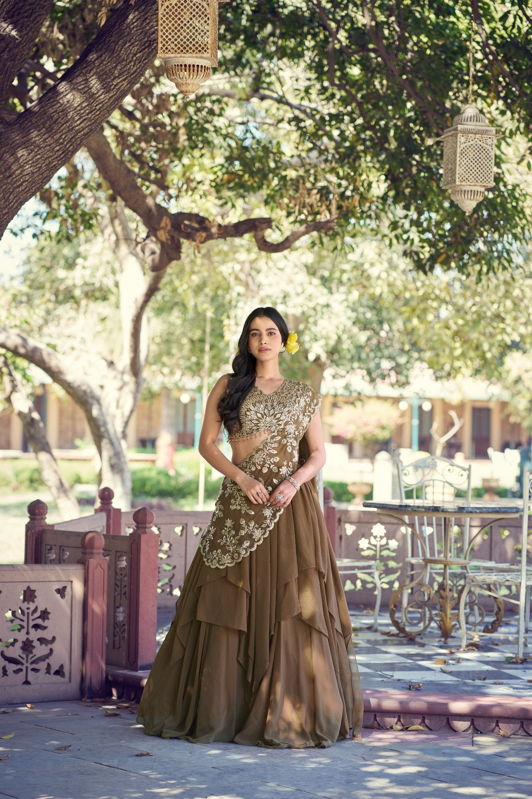 Coffee Marble Sequins Lehenga