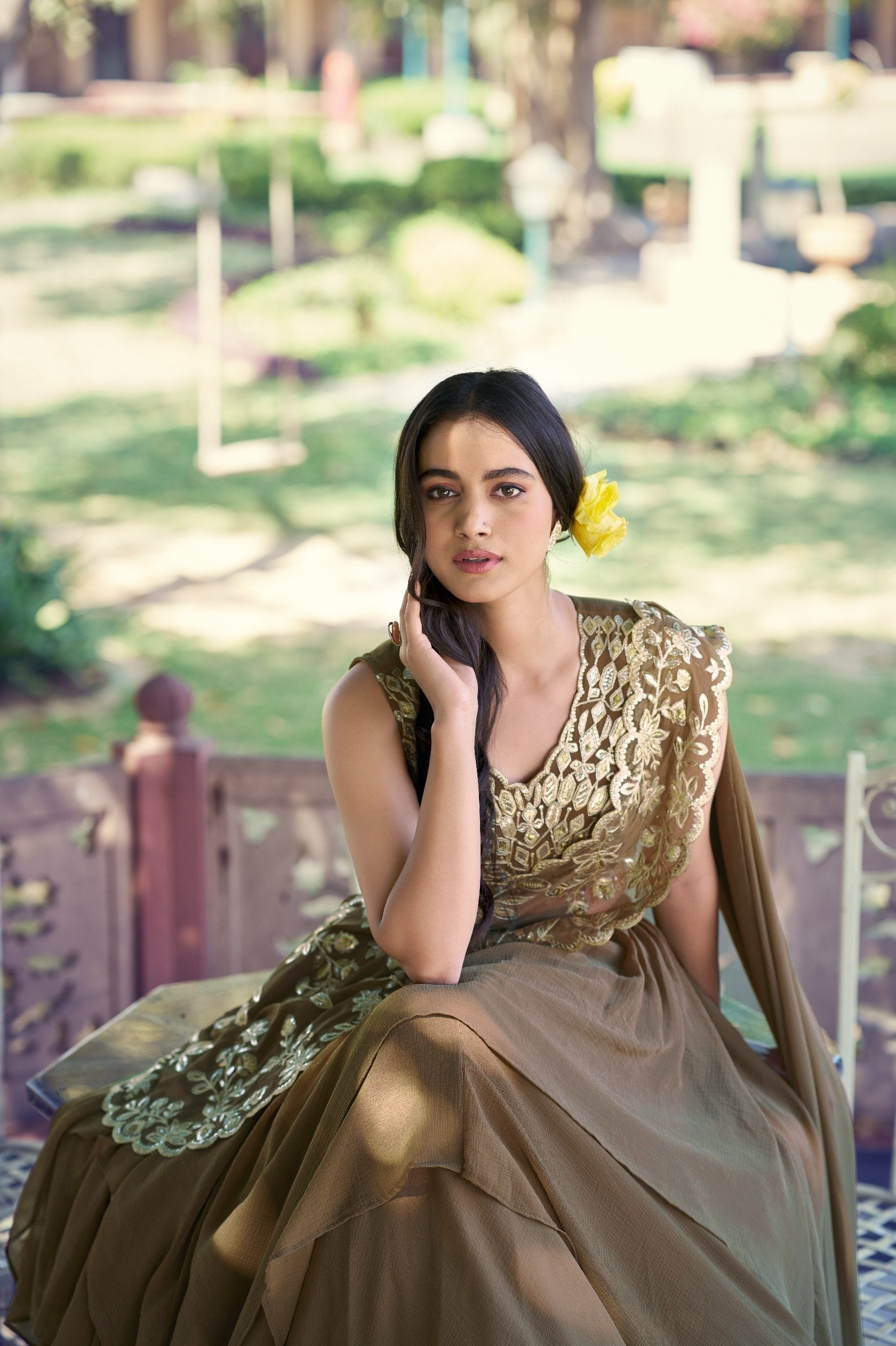 Coffee Marble Sequins Lehenga
