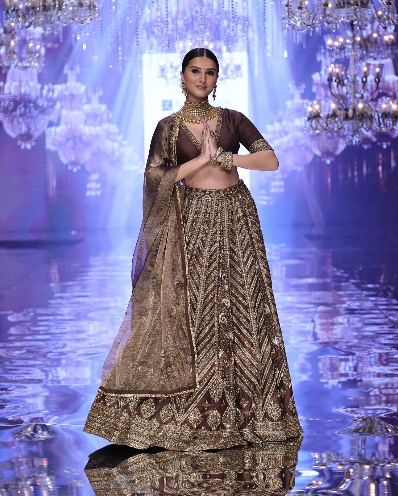 Coffee Silk Embroidered Lehenga Choli Set