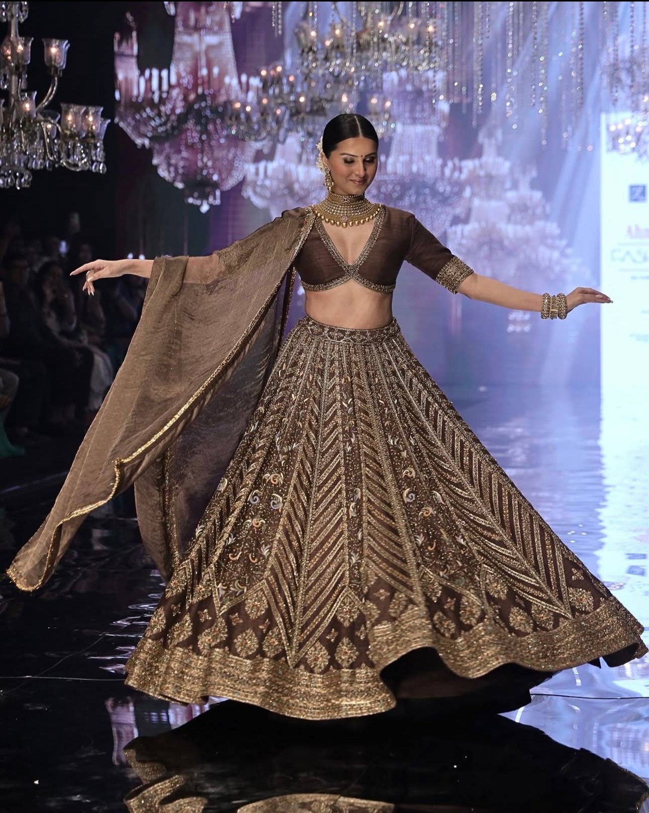 Coffee Silk Embroidered Lehenga Choli Set