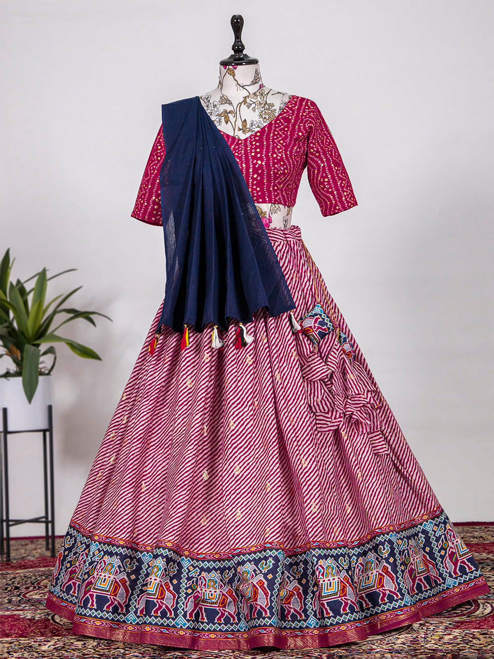 Pink Color Printed With Foil Cotton Lehenga