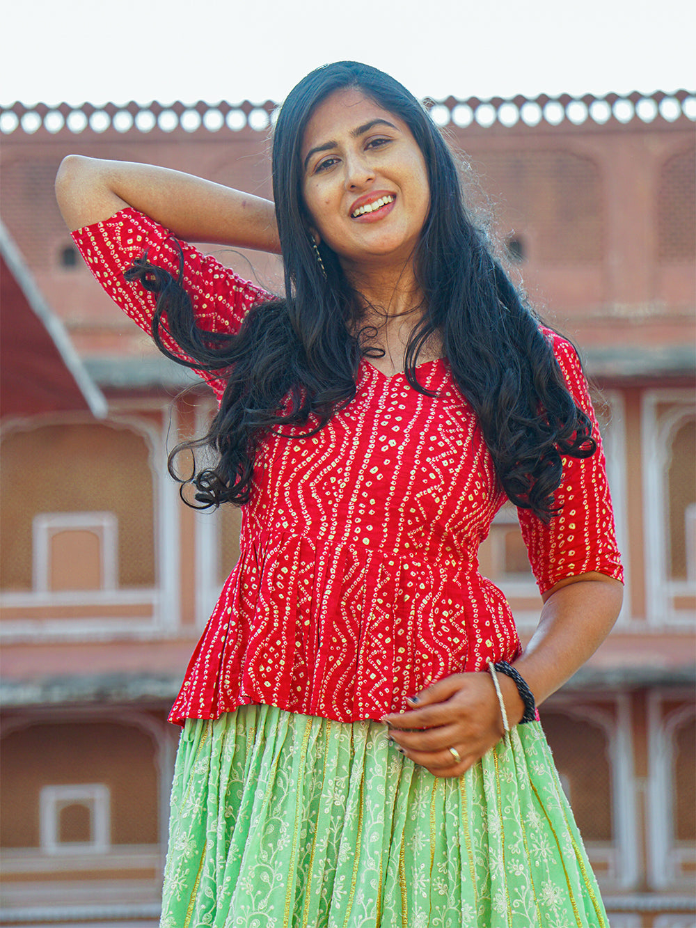 Pista Color Lucknowi Thread Work Georgette Lehenga With Foil And Printed Choli