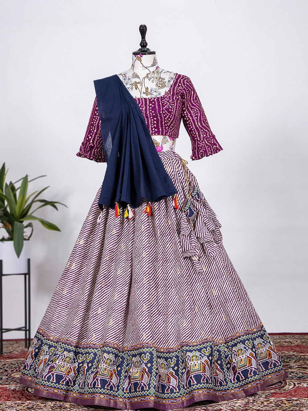 Wine Color Printed With Foil Cotton Lehenga