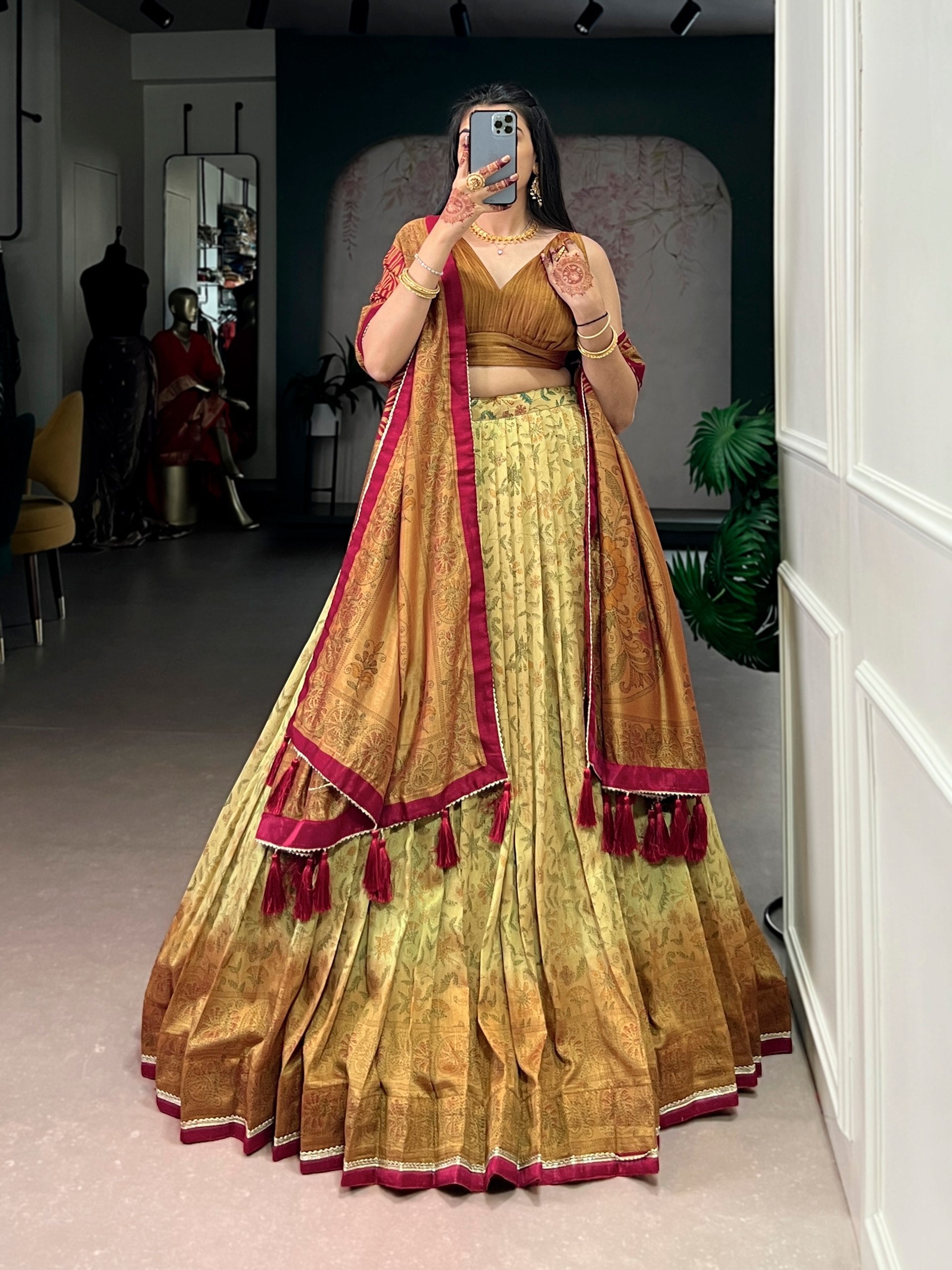 Copper Printed Lehenga Choli with Dupatta