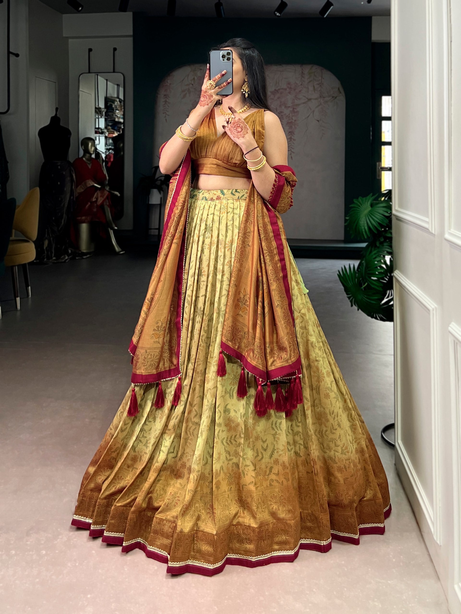 Copper Printed Lehenga Choli with Dupatta