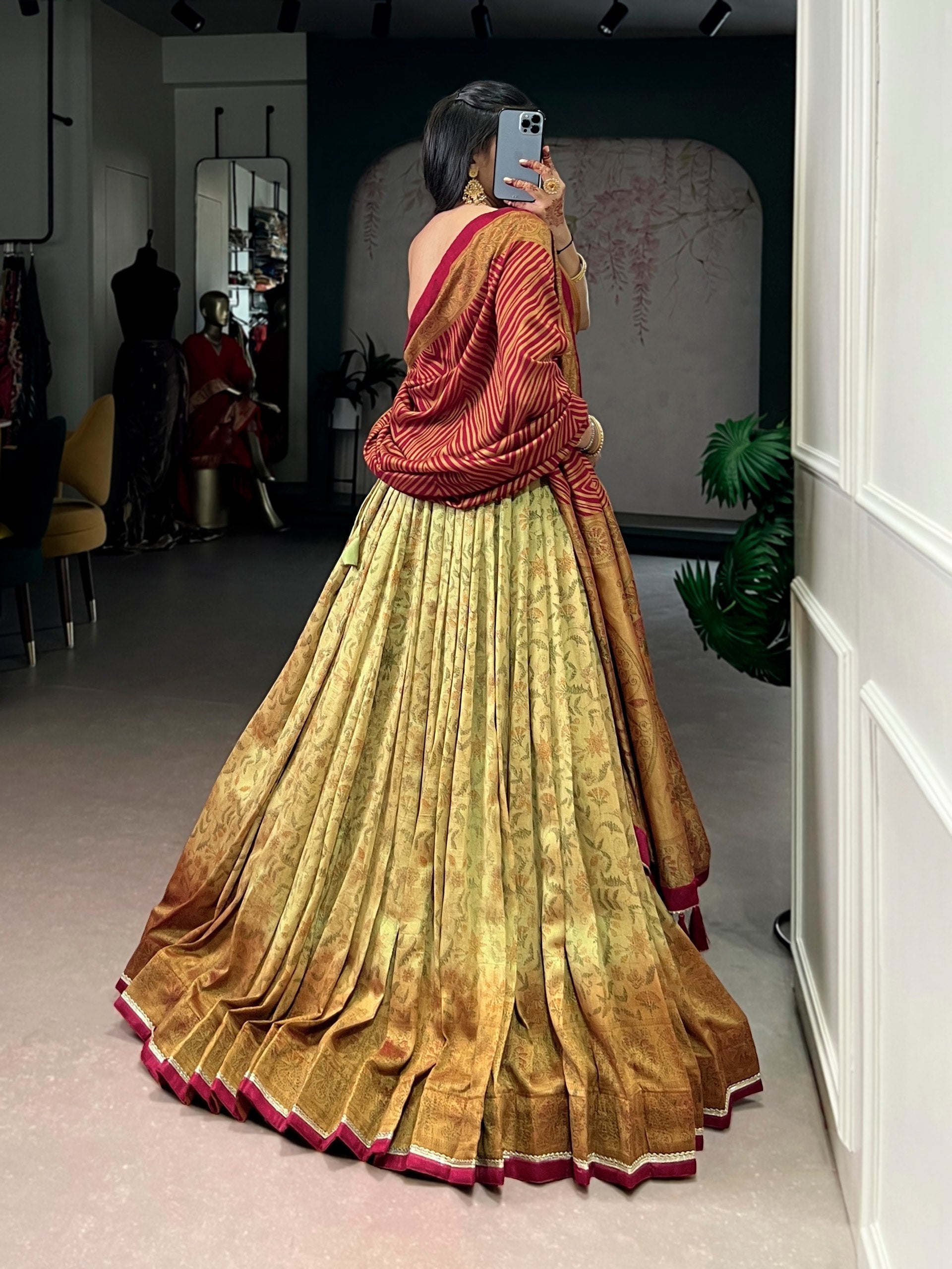 Copper Printed Lehenga Choli with Dupatta