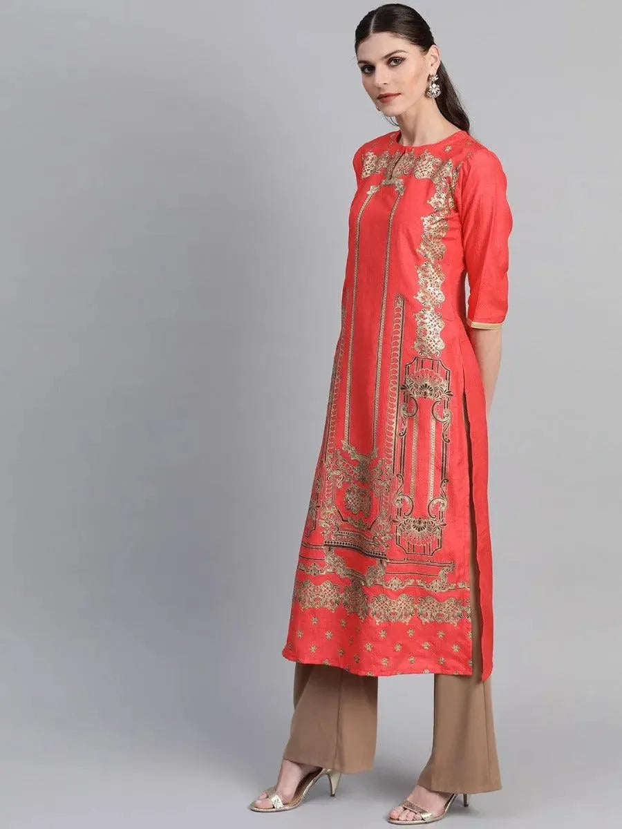 Anouk Coral Self Design Chanderi Kurta