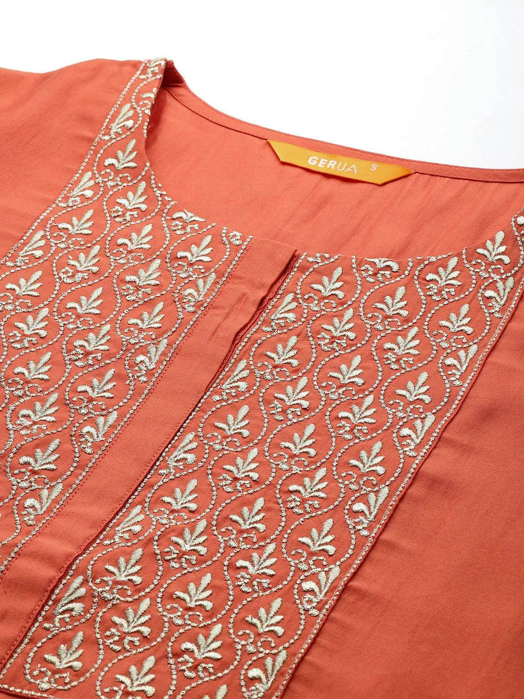 Anouk Coral Solid Silk Blend Straight Suit With Dupatta