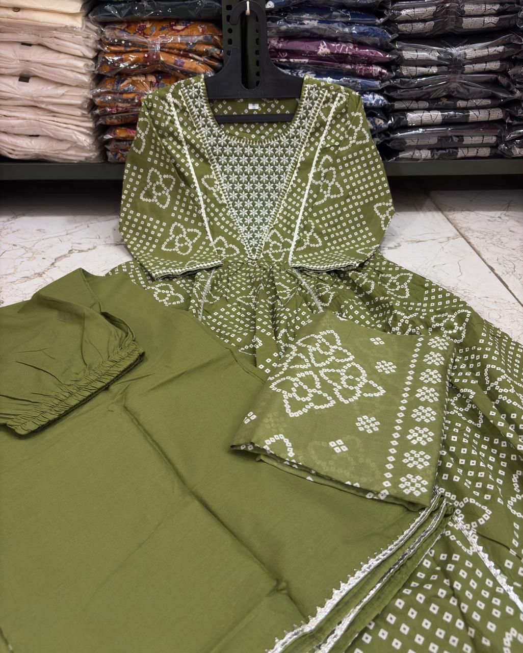 Cotton 3-Piece Set with Embroidery & Printed Dupatta for Women