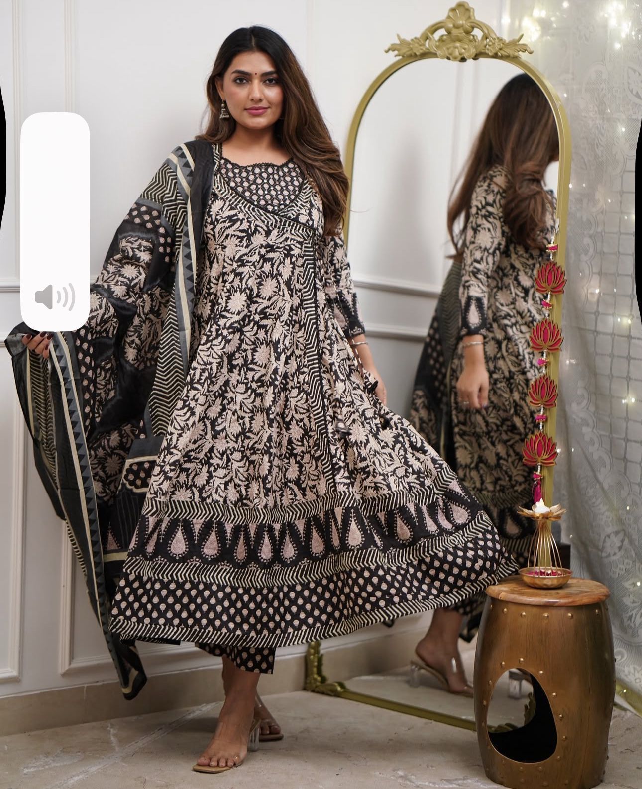 Cotton 3Pc Angrakha Anarkali Suit Set with Tagai & Kardhana Work