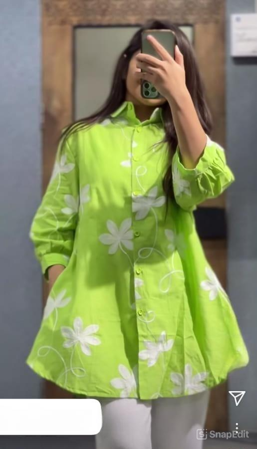 Cotton 60*60 Aari Embroidered Top with Poplin Bell Bottom Pant