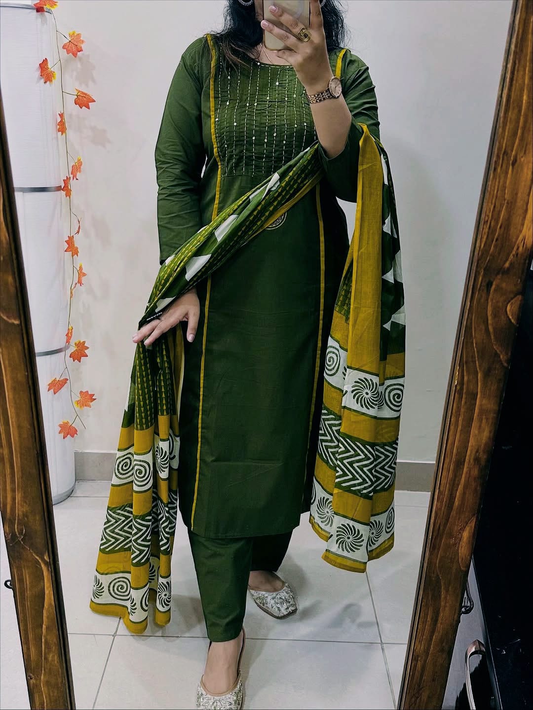 Cotton 60×60 Pintex & Katha Work Kurti with Pant Dupatta Set