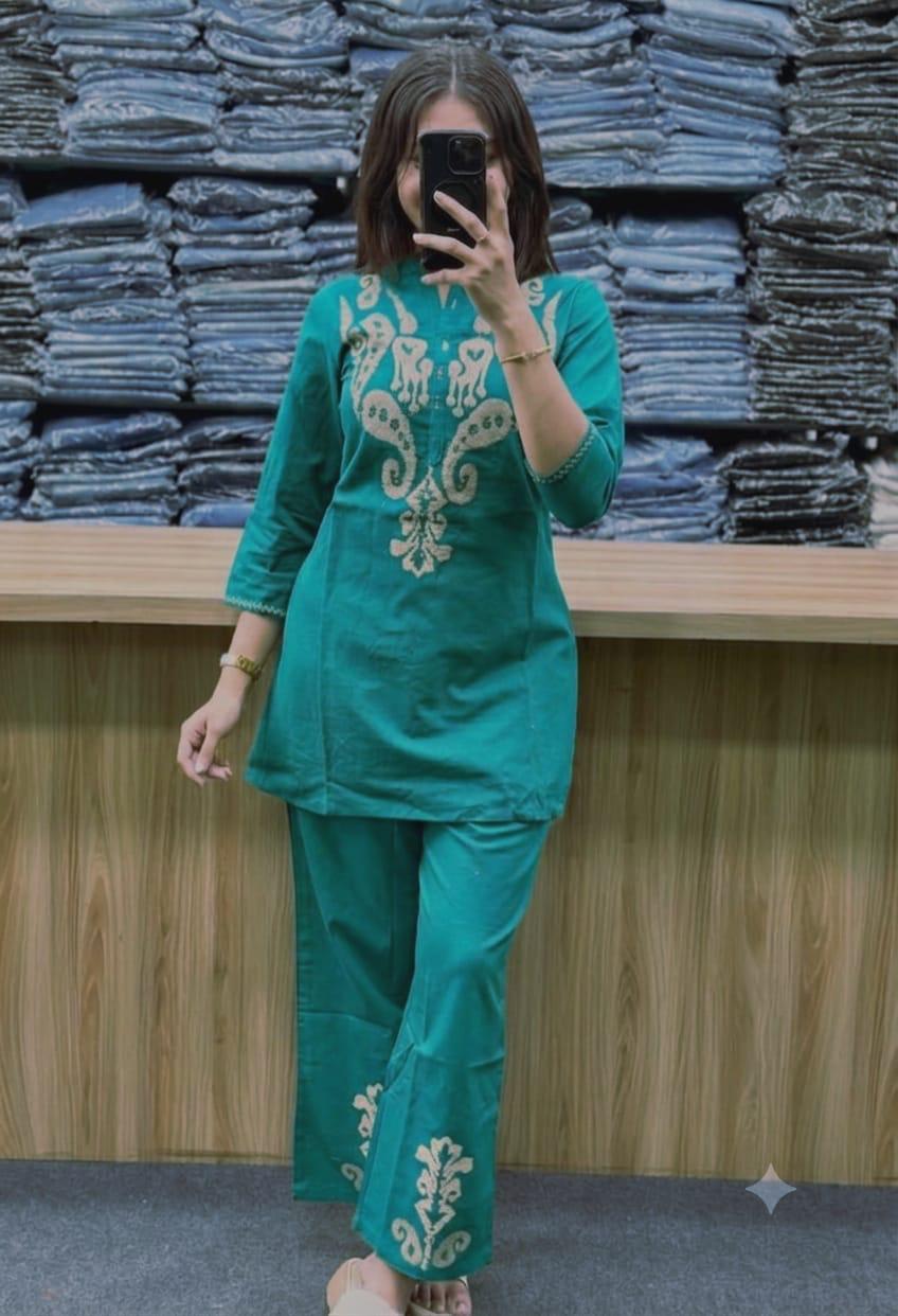 Cotton 60x60 Embroidered Co-Ord Set | 2 Piece Cord Set