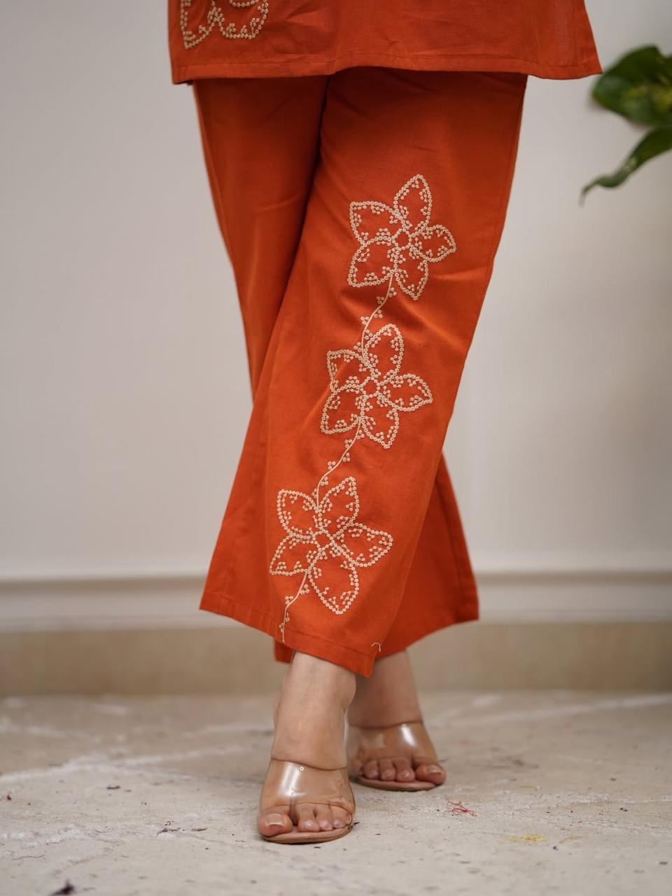 Cotton 60x60 Embroidered Co-Ord Set for Women