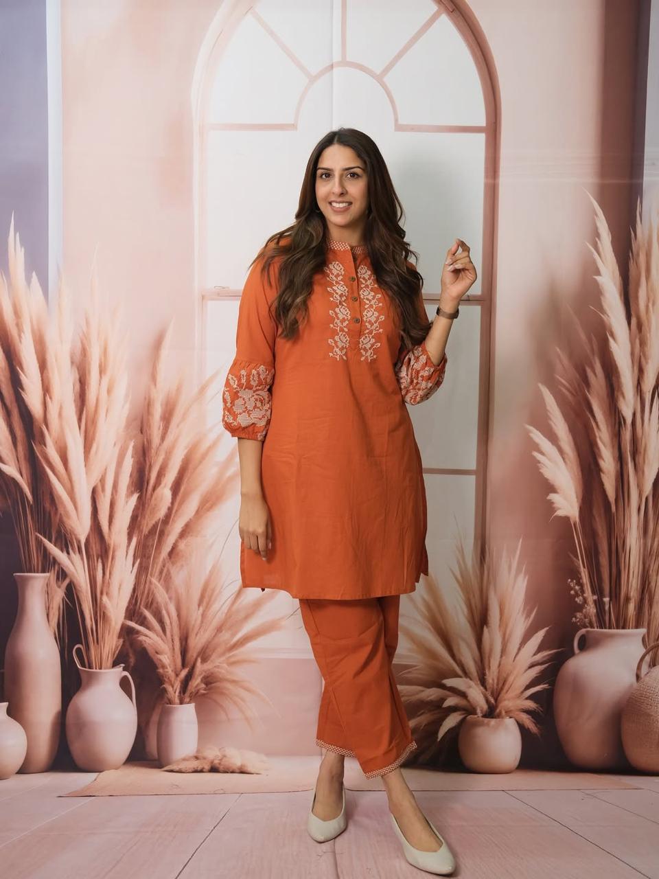 Cotton 60x60 Embroidered Co-Ord Set – Two-Piece Outfit