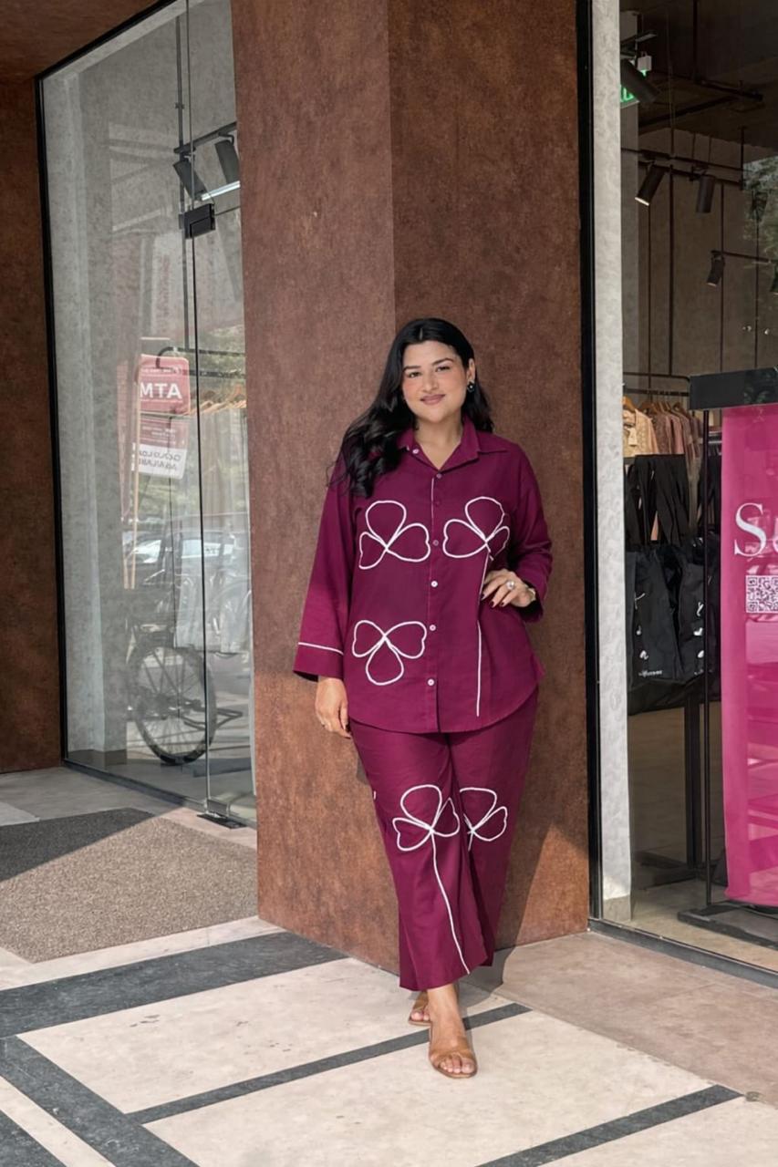 Cotton 60x60 Embroidered Co-Ord Set | Two-Piece Outfit