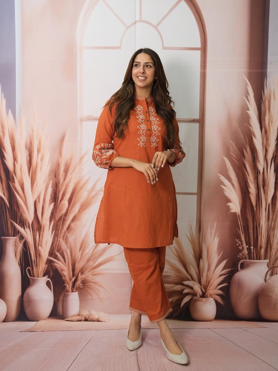Cotton 60x60 Embroidered Co-Ord Set – Two-Piece Outfit