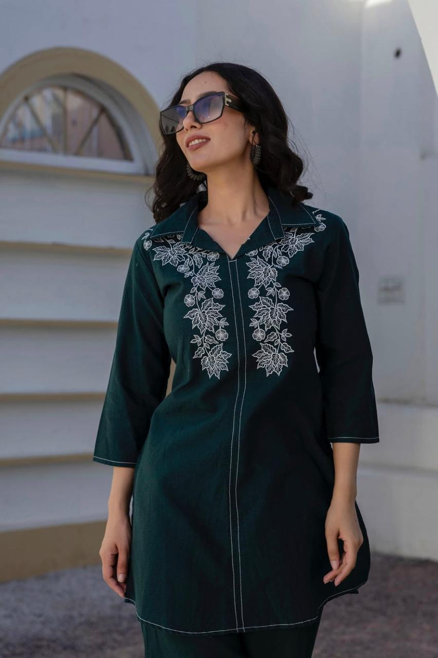 Cotton 60x60 Embroidered Co-Ord Set with Pant Pocket
