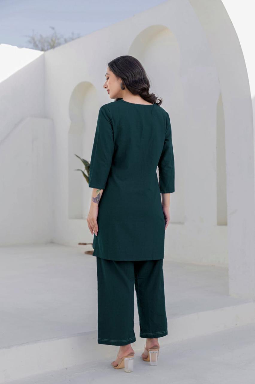 Cotton 60x60 Embroidered Co-Ord Set with Pant Pocket