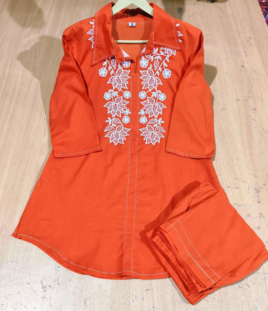Cotton 60x60 Embroidered Co-Ord Set with Pant Pocket