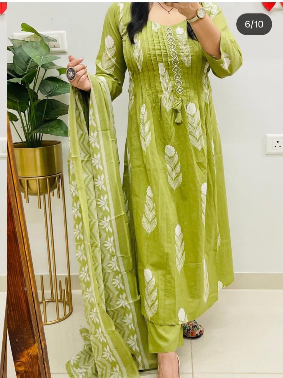 Cotton Anarkali Kurta Set with Pant & Malmal Dupatta – Tier Flair Design