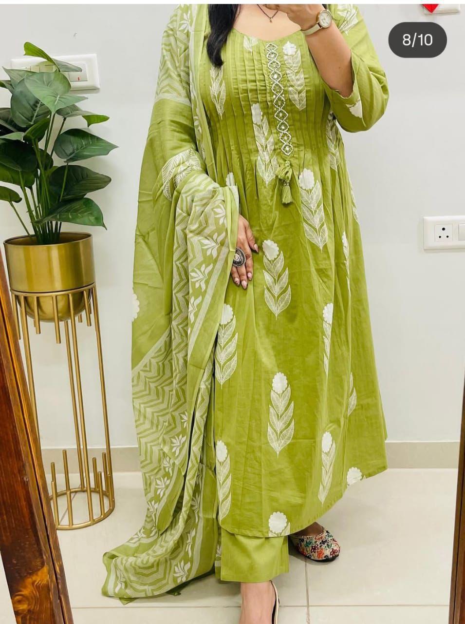 Cotton Anarkali Kurta Set with Pant & Malmal Dupatta – Tier Flair Design