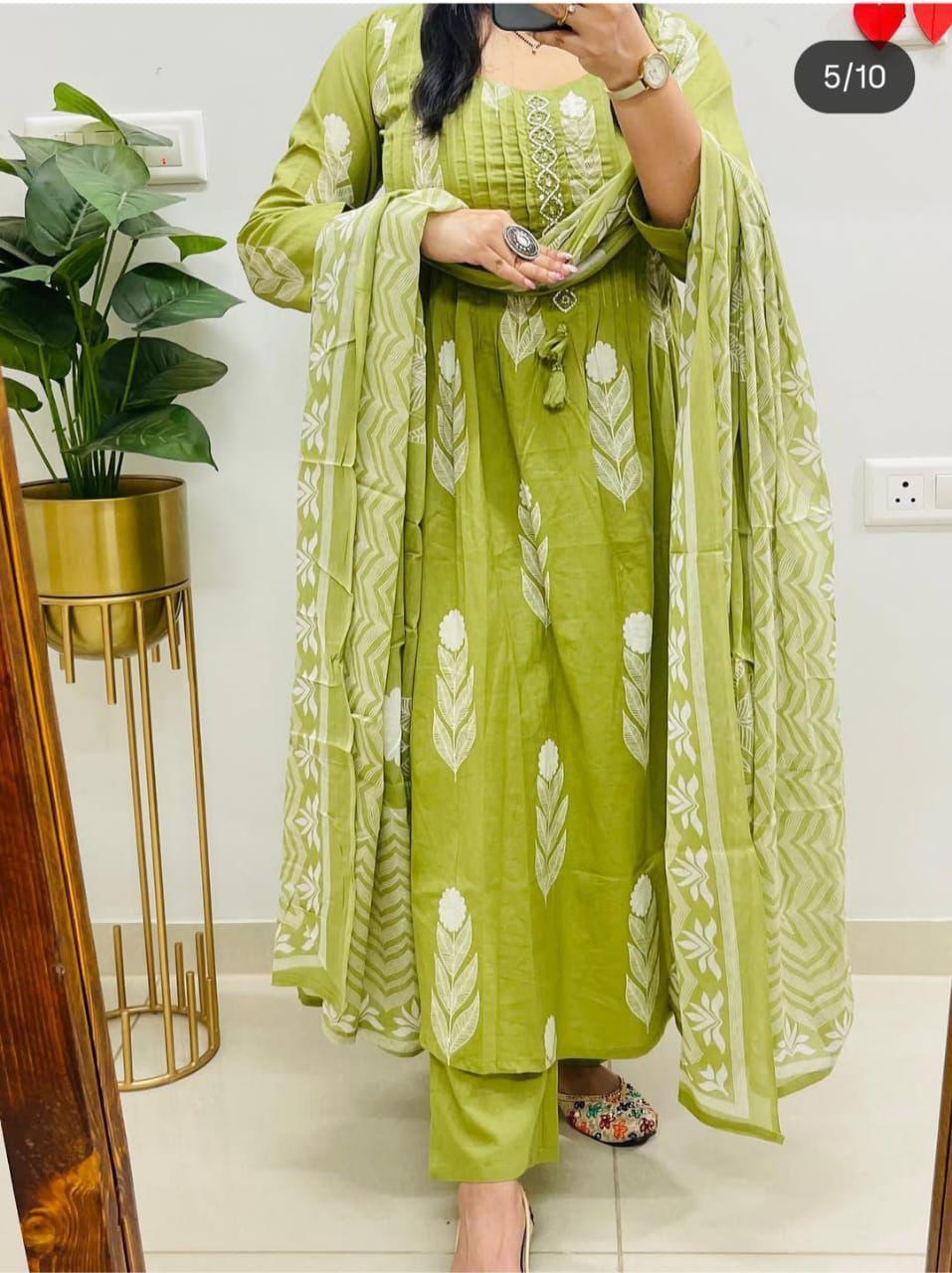 Cotton Anarkali Kurta Set with Pant & Malmal Dupatta – Tier Flair Design
