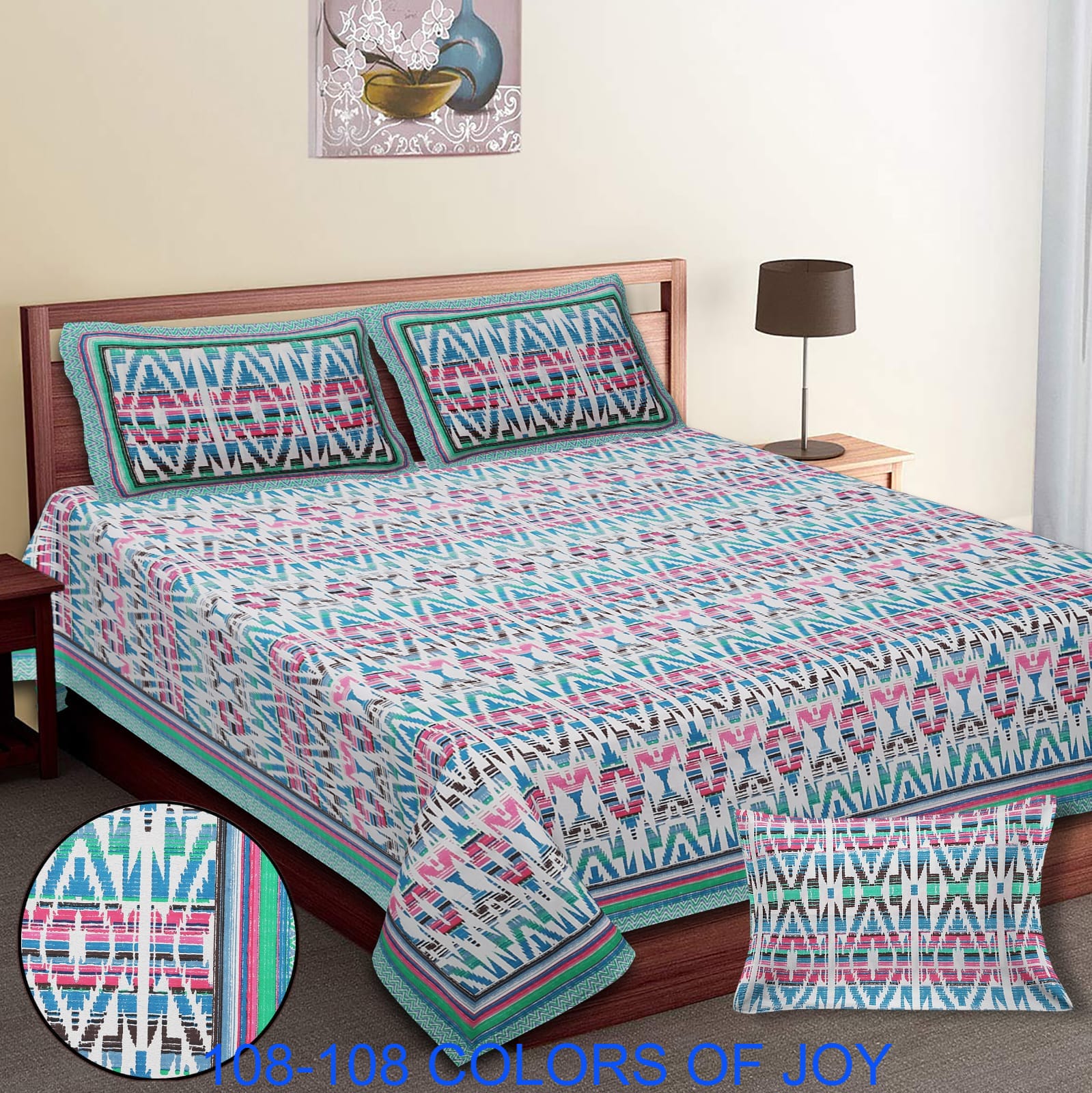 Cotton Autoloom Bedsheet 108x108 Inches with 2 Zipper Pillow Covers