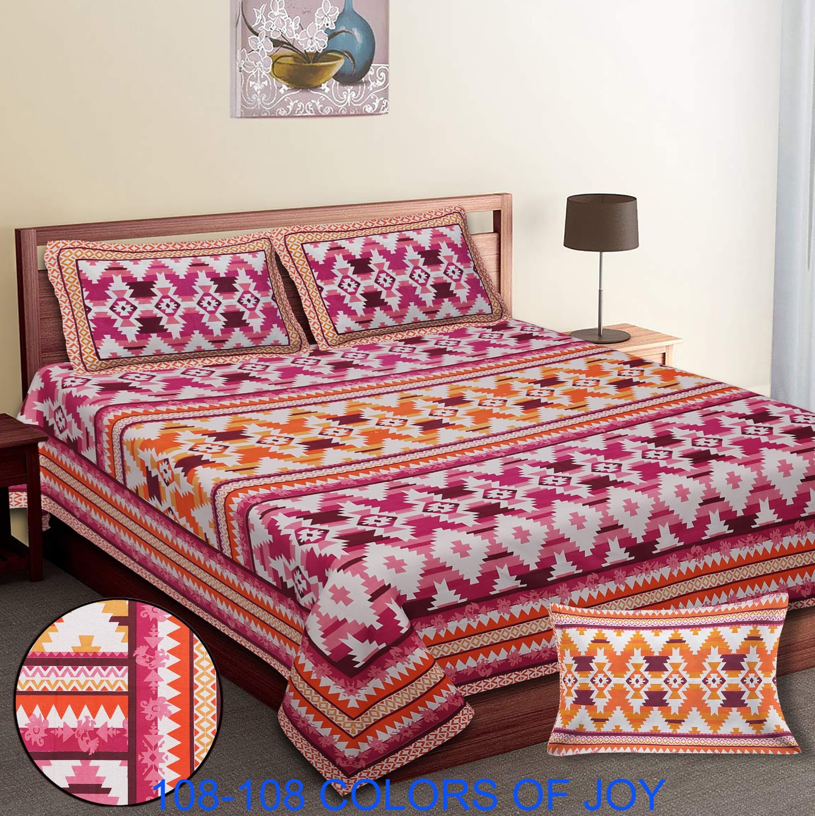 Cotton Autoloom Bedsheet 108x108 Inches with 2 Zipper Pillow Covers