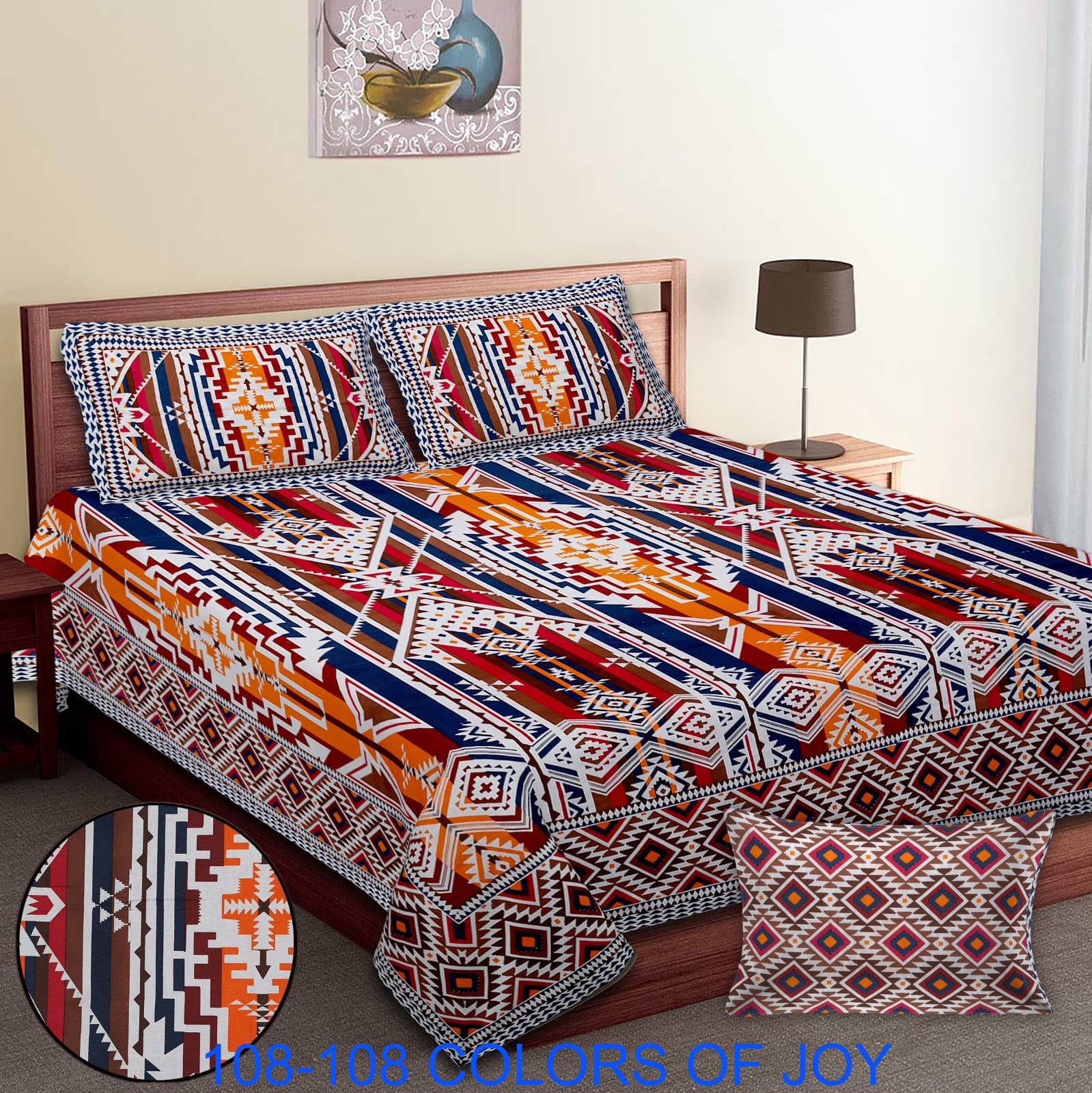 Cotton Autoloom Bedsheet 108x108 Inches with 2 Zipper Pillow Covers