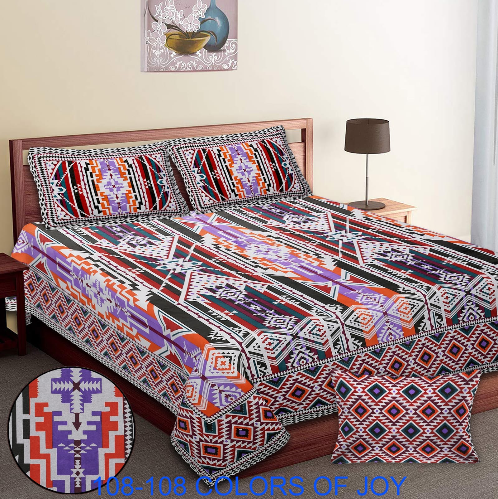 Cotton Autoloom Bedsheet 108x108 Inches with 2 Zipper Pillow Covers