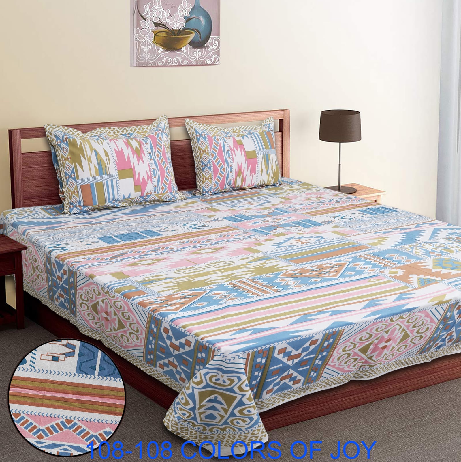 Cotton Autoloom Bedsheet 108x108 Inches with 2 Zipper Pillow Covers