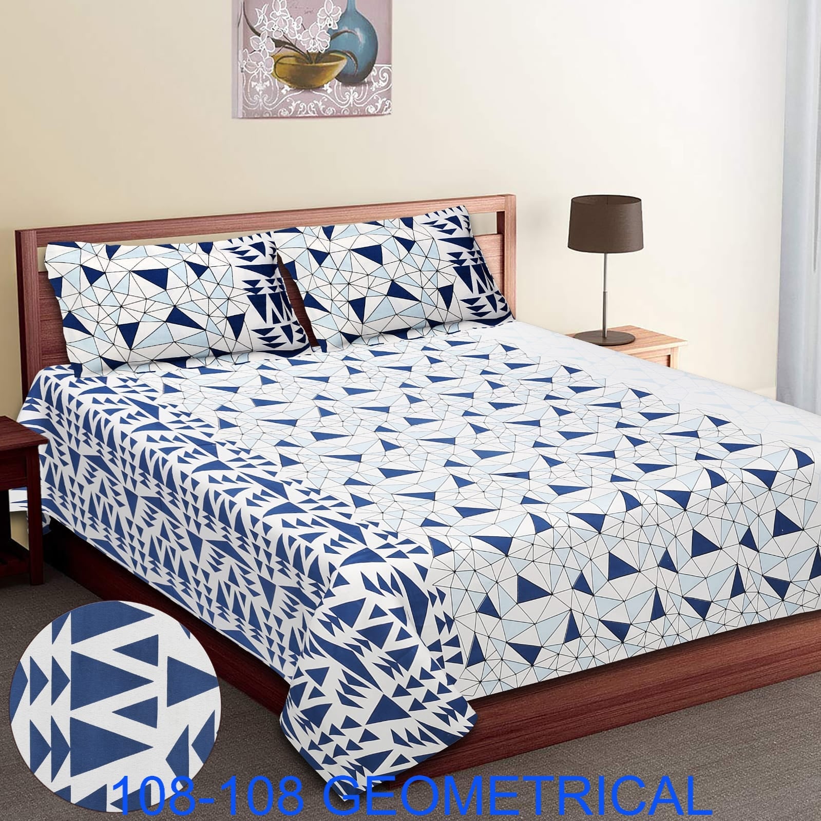 Cotton Autoloom King Size Bedsheet 108×108 with 2 Zipper Pillow Covers