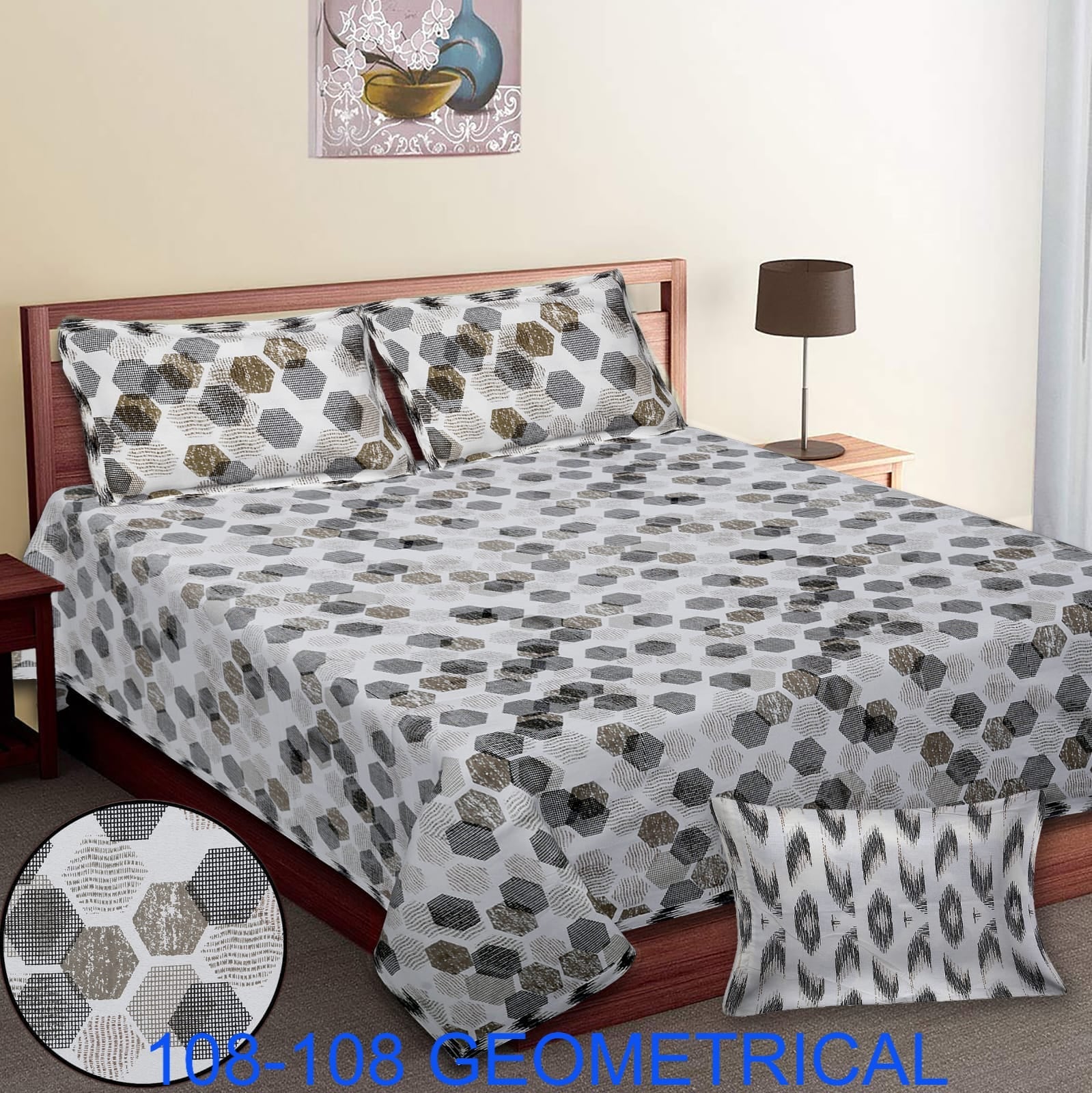 Cotton Autoloom King Size Bedsheet 108×108 with 2 Zipper Pillow Covers