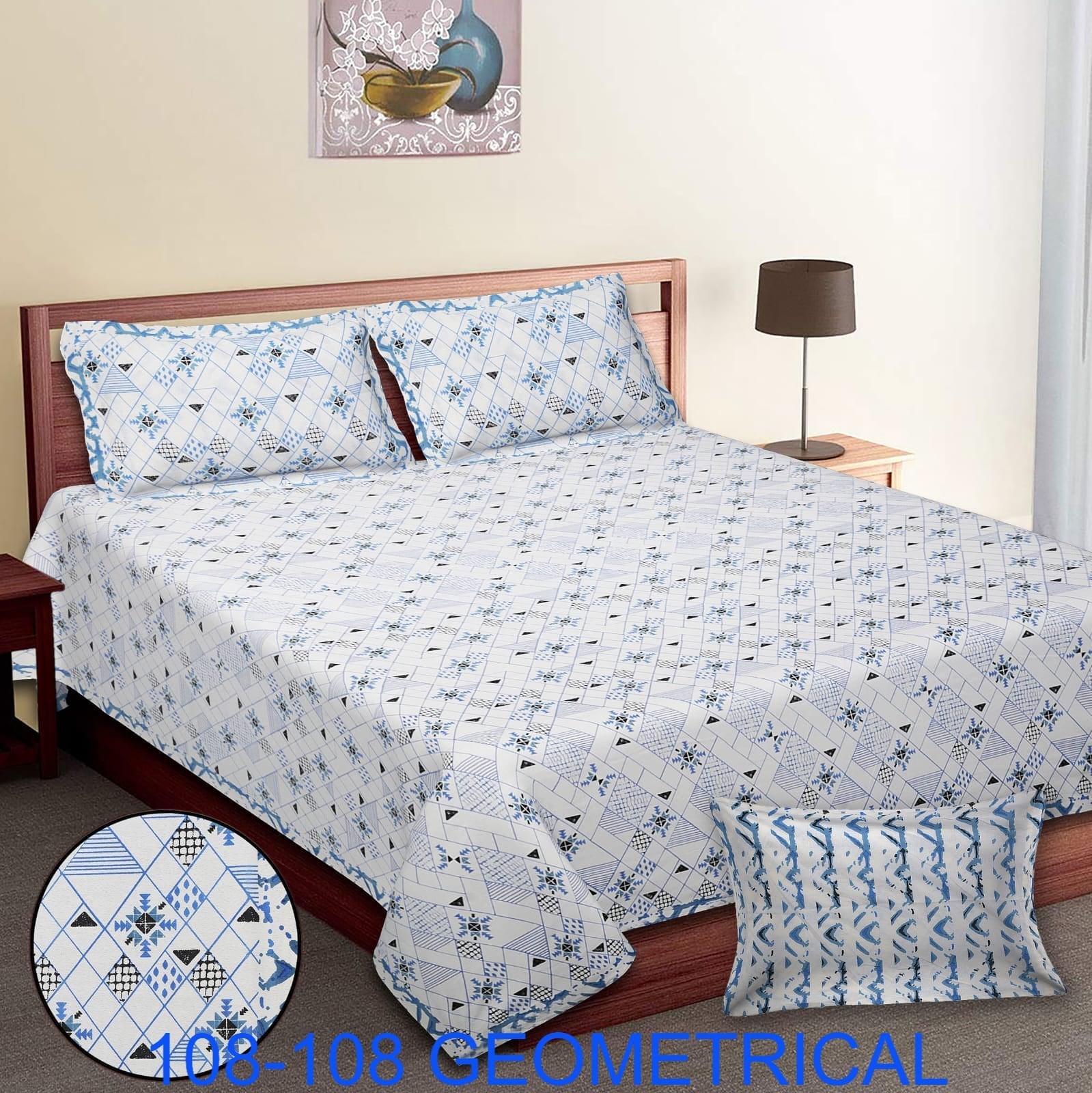 Cotton Autoloom King Size Bedsheet 108×108 with 2 Zipper Pillow Covers